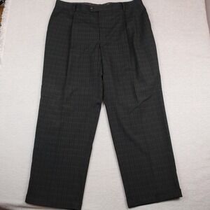 Sean John Dress Pants Mens 40x30 Black Plaid Polyester Rayon Stretch